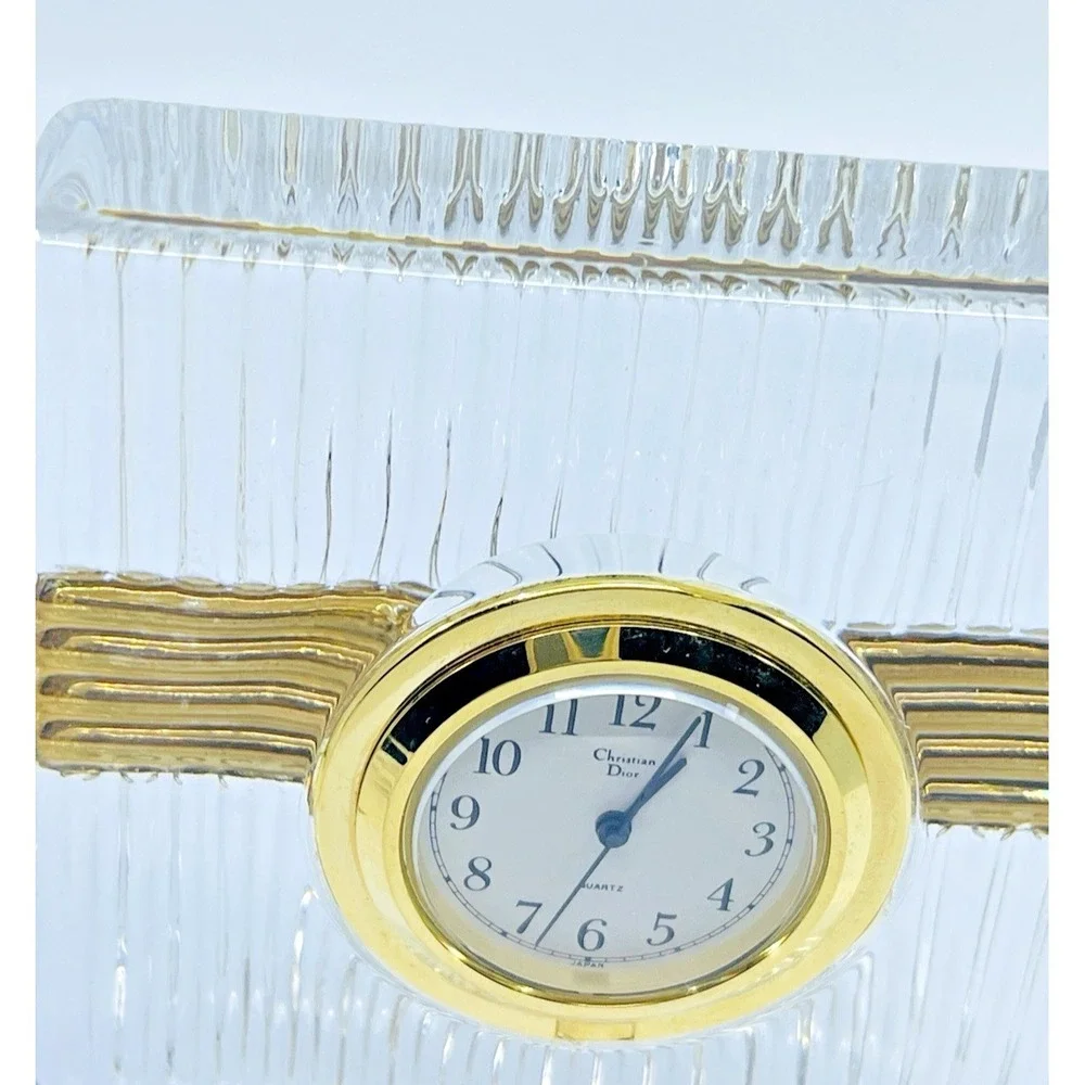 VTG Christian Dior Crystal Block Rubbed And Gold Tone Desk Clock